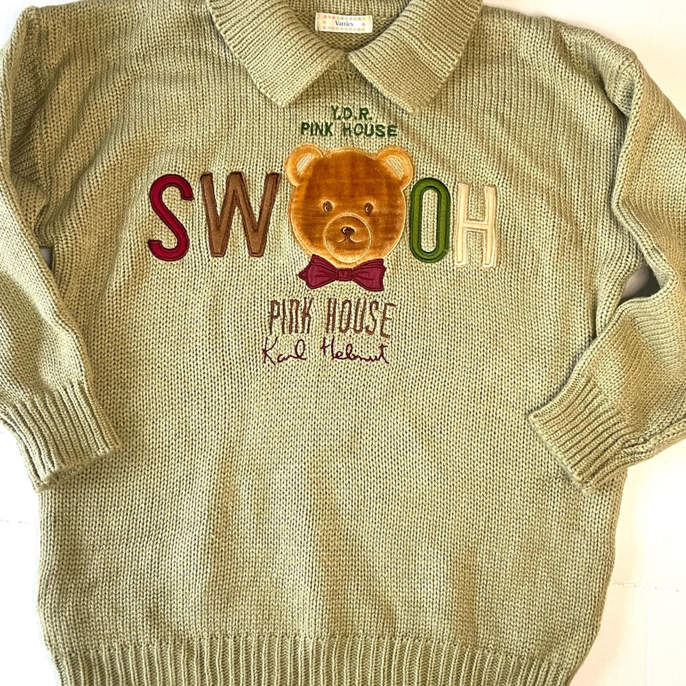 Pink House by Karl Helmut Women's Olive Sweater Teddy Bear Design (needs repair)